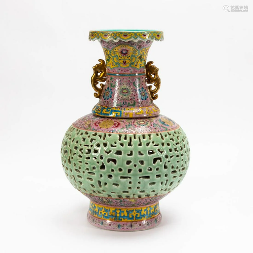 CHINESE RETICULATED TWO PART PORCELAIN VASE