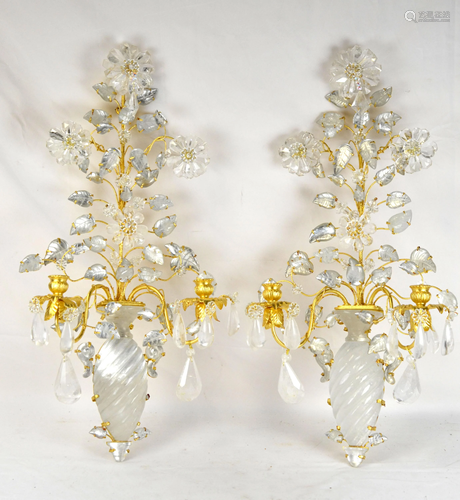 Pr Rock Crystal Gold Leaf Wall Sconces