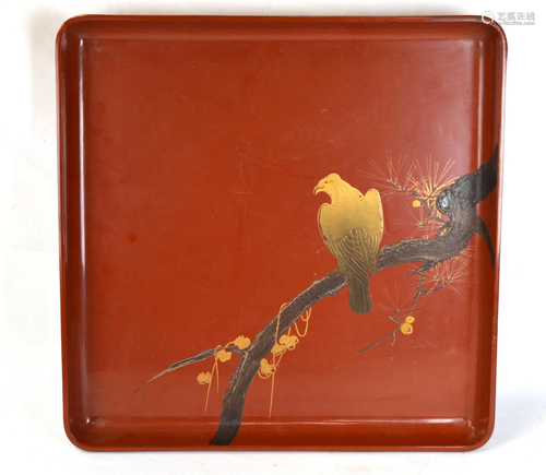 Japanese Red Lacquered Square Tray