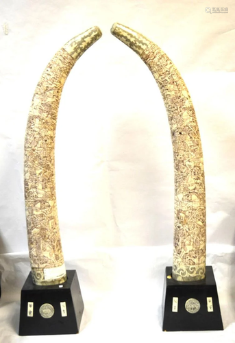 Pair Chinese Bone Carving with Stand