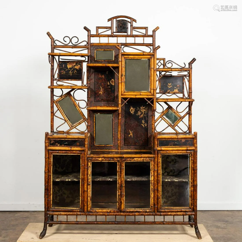 L. 19TH C. AESTHETIC JAPANNED & BAMBOO ETAGERE