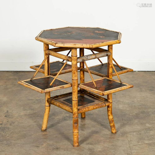 19TH C. AESTHETIC BAMBOO OCTAGONAL SERVING TABLE