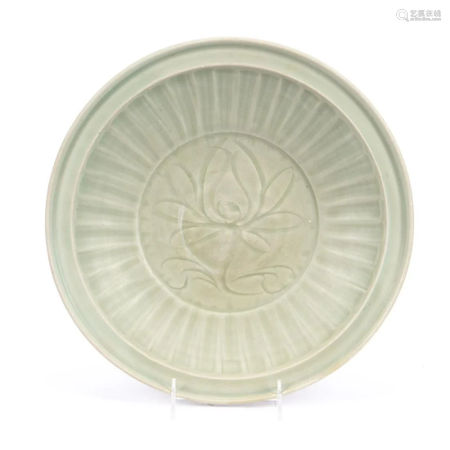 CHINESE CELADON GLAZED FLORAL CHARGER
