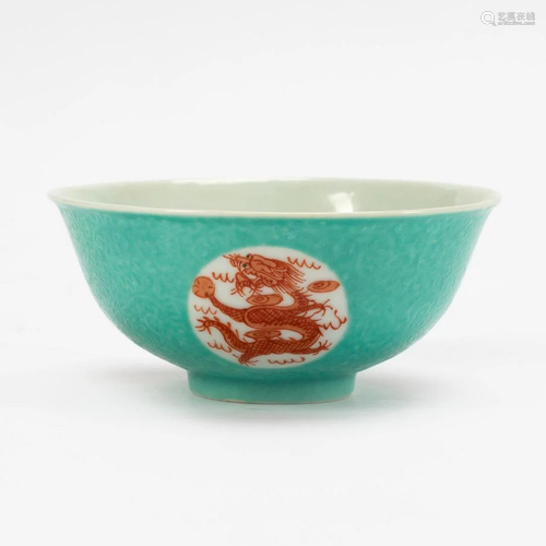 CHINESE PORCELAIN TURQUOISE GROUND RICE BOWL