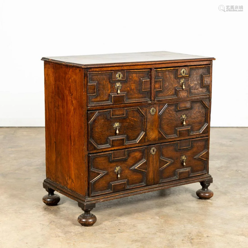 18TH C. WILLIAM AND MARY FOUR-DRAWER OAK CHEST