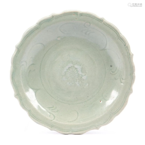 CHINESE CELADON GLAZED FLORAL LOW BOWL