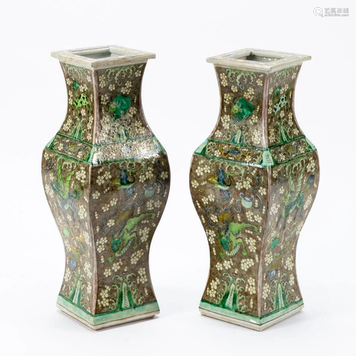 PR. CHINESE FAMILLE VERTE MYTHICAL ANIMALS VASES