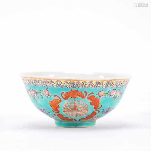 SMALL CHINESE PORCELAIN TURQUOISE RICE BOWL