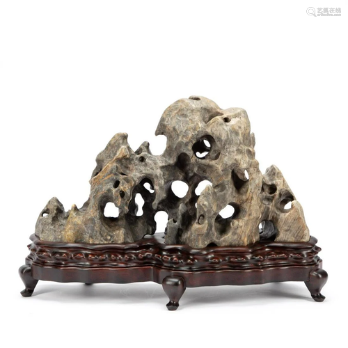 CHINESE COMPOSITE SCHOLAR STYLE ROCK ON WOOD S…