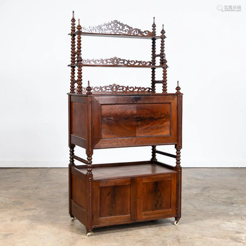 19TH C. DROP FRONT DESK WITH BOBBIN TURNED SHELVES