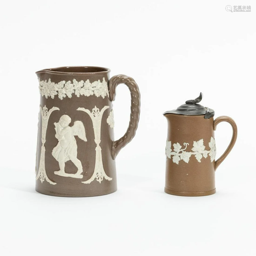 BROWN JASPERWARE; SYRUP PITCHER & CREAM PITCHER