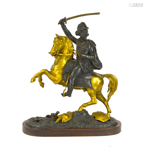 Two Tone Bronze Horse Ridder Sculpture