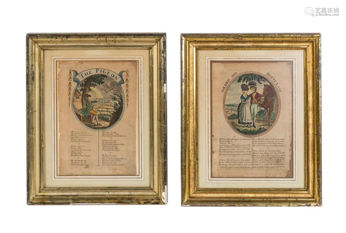 2PCS PAIR OF BROADSIDE BALLADS, GILTWOOD FRAMES