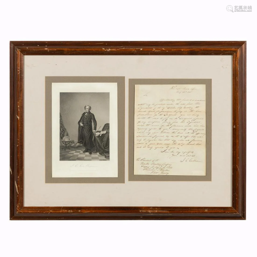 JOHN C. CALHOUN SIGNED LETTER & ENGRAVING, FRAMED