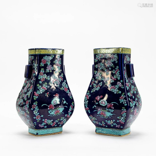 PAIR, CHINESE COBALT FLORAL PORCELAIN VASES