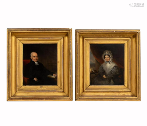 ENGLISH PAIR PORTRAIT PAINTINGS, GILTWOOD FRAMES