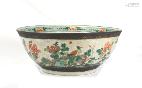 Large Chinese Famille Verte Crackle Bowl