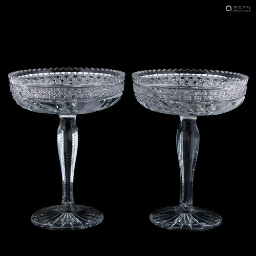 PAIR AMERICAN BRILLIANT PERIOD CUT GLASS COMPOTES