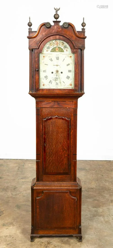 E. 19TH C. MAHOGANY GEORGE III LONGCASE CLOCK