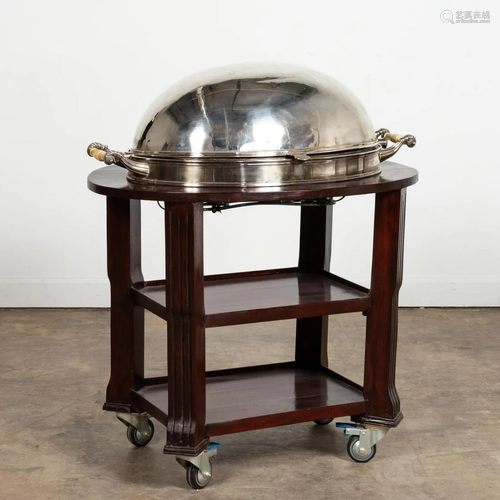 DOMED SILVERPLATE AND MAHOGANY MEAT TROLLEY