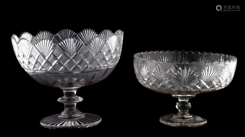 GROUP, TWO ANGLO-IRISH CUT GLASS BOWLS ON STANDS