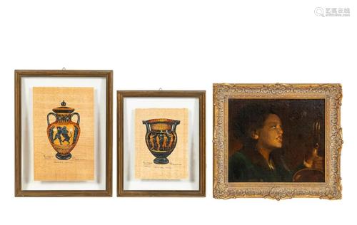 3 PCS, PORTRAIT OF MUSICIAN & GREEK VASE STUDIES