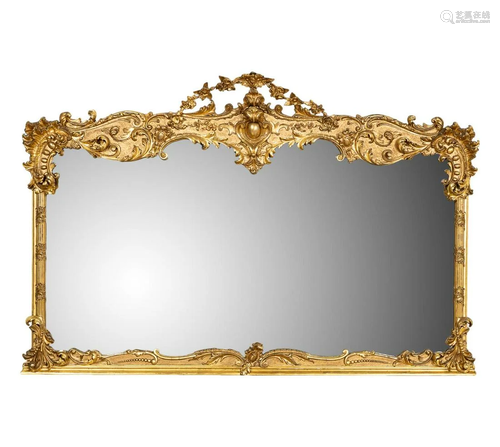 19TH C. ROCOCO REVIVAL GILTWOOD OVERMANTEL MIRROR