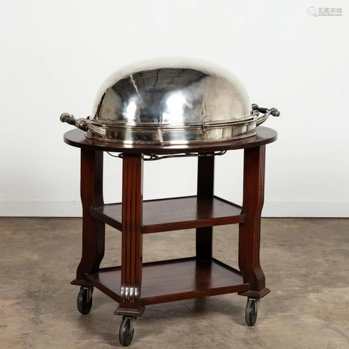 DOMED ARMORIAL ENGLISH SILVERPLATE MEAT TROLLEY