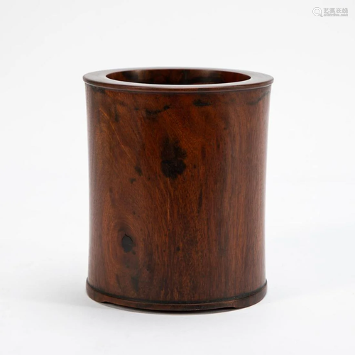 CHINESE CARVED HARD WOOD BRUSH POT