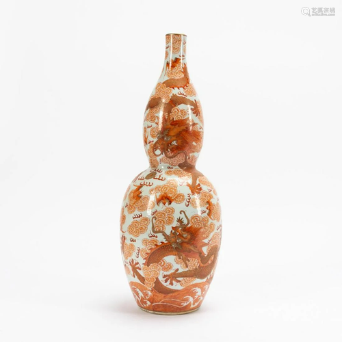 CHINESE ORANGE GLAZE DOUBLE GOURD DRAGON VASE