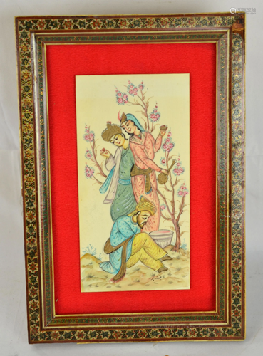 Middle Eastern Framed Painted Bone Plaque