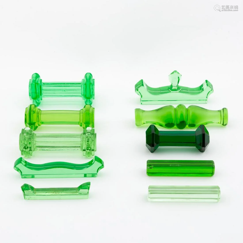 TEN MISC. GREEN GLASS KNIFE RESTS