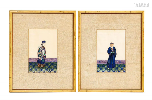 PAIR, CHINESE GOUACHE FIGURAL ANCESTOR PORTRAITS