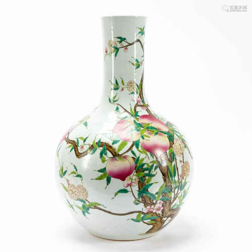 CHINESE LARGE BULBOUS PRUNUS MOTIF BOTTLE VASE