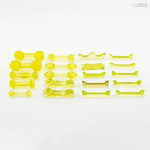 20 MISC. VASELINE GREEN CUT GLASS KNIFE RESTS