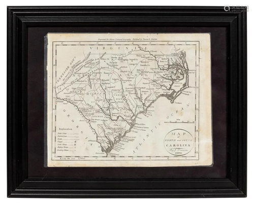 1796 MAP OF NORTH & SOUTH CAROLINA, DENISON, FRAME