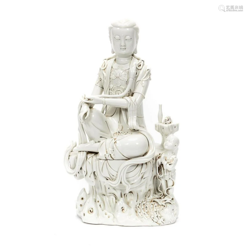 CHINESE BLANC DE CHIN PORCELAIN SEATED GUANYIN