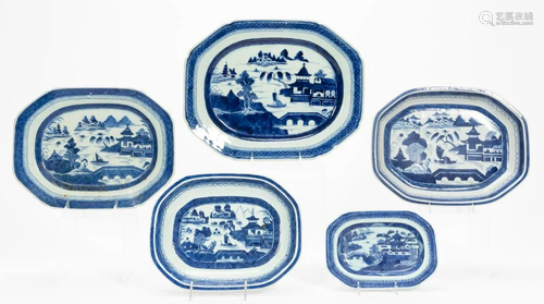 5 VARIOUS SHAPED CANTON PORCELAIN PLATTERS