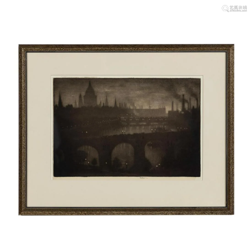 JOSEPH PENNELL, LONDON CITYSCAPE MEZZOTINT 1909