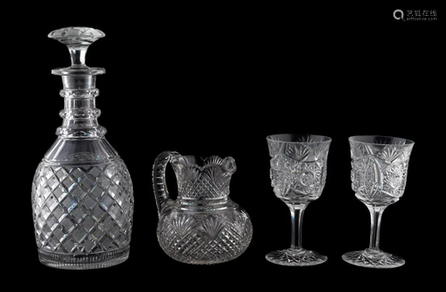 4 AMERICAN BRILLIANT CUT GLASS DRINKWARE PIECES