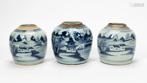 GROUP OF 3 CANTON PORCELAIN GINGER JARS