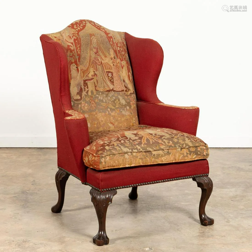 IRISH QUEEN ANNE STYLE TAPESTRY WINGBACK CHAIR