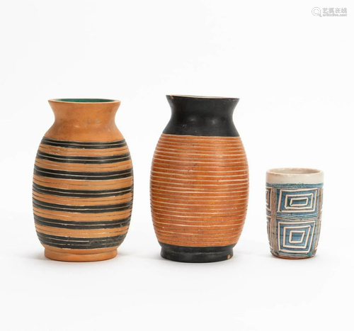 3 PCS, SOUTHERN STUDIO POTTERY VASES