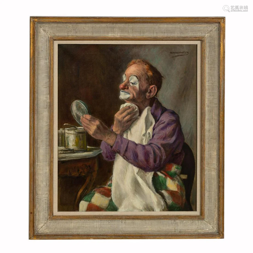 AUGUST NORDHAUSEN, CLOWN APPLYING MAKE UP, FRAMED