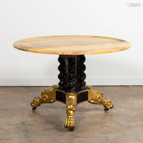 CLASSICAL PARCEL EBONIZED & GILT MARBLE TOP TABLE