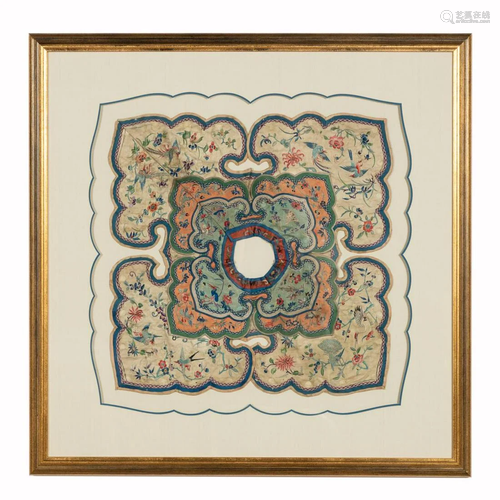 FRAMED CHINESE EMBROIDERED BIRD MOTIF COLLAR