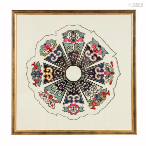 FRAMED CHINESE SILK EMBROIDERED & BEADED COLLAR