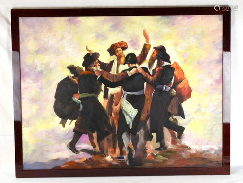 Framed Oil Painting on Canvas of Chassidic Dancers