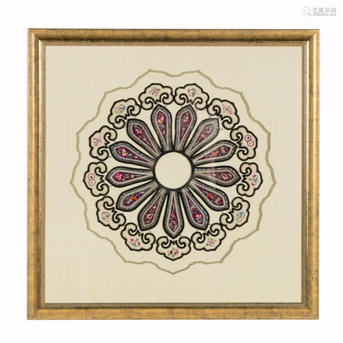 FRAMED CHINESE EMBROIDERED COLLAR, LOTUS FORM