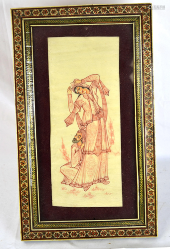 Middle Eastern Framed Painted Bone Plaque